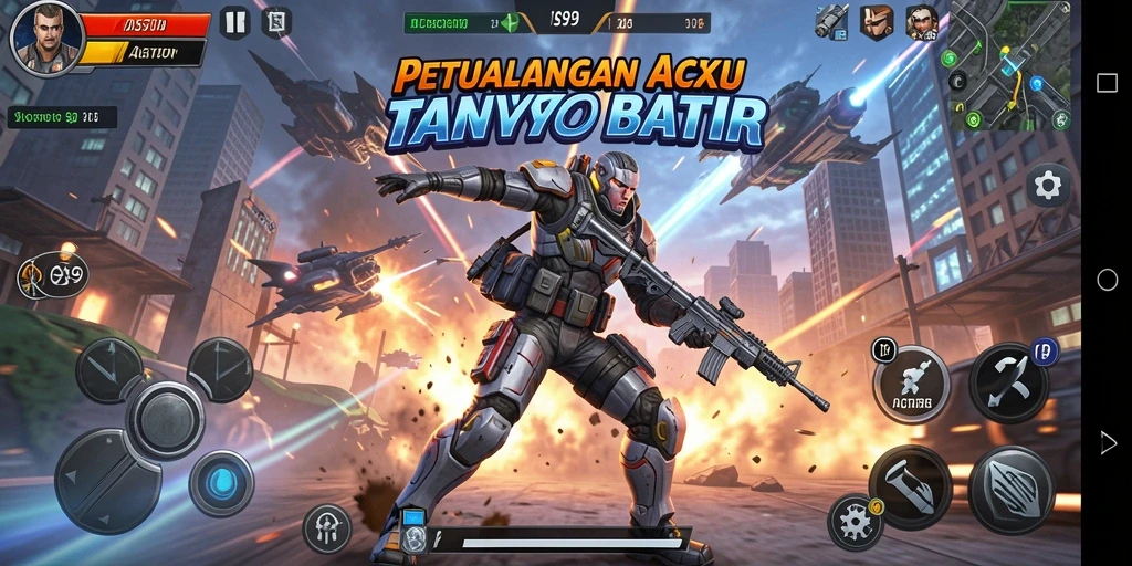 Tampilan antarmuka yang dinamis dan mendebarkan dalam game Action.