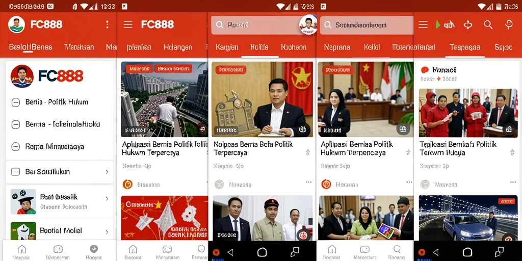 Tampilan utama FC888 menampilkan berita politik dan hukum terkini dengan antarmuka modern.