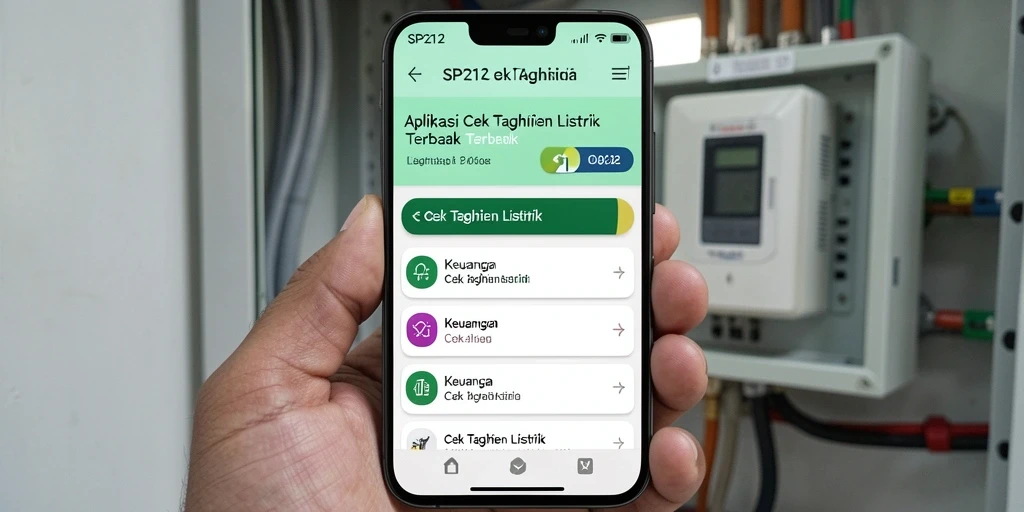 Antarmuka aplikasi SP212 yang menampilkan informasi tagihan listrik.