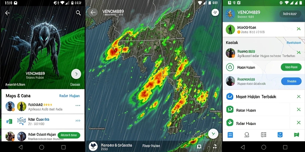 Tampilan antarmuka utama VENOM889 dengan fitur radar hujan yang jelas.